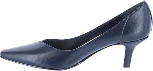 Easy Street Womens Chiffon Pointed Toe Kitten Pumps  Navy Size 9W