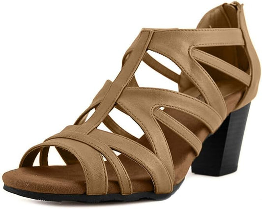 Easy Street Women's Amaze Dress Heeled Sandals  Cognac Size 8