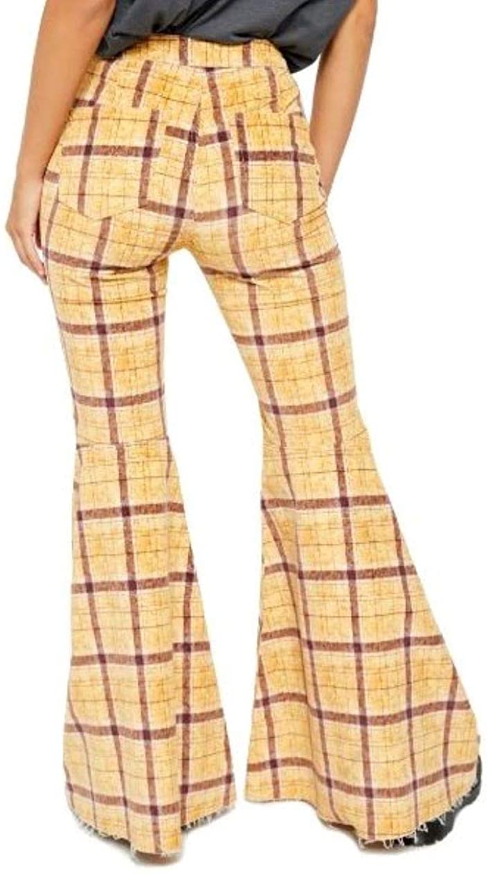 Free People Women's Just Float on Plaid Jeans  Color Mustard Size 25