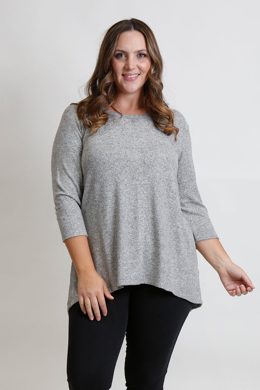 Coin 1804 Women's Plus Cozy Knit Button Back Hi-Lo  Color Heather Gray Size 1X