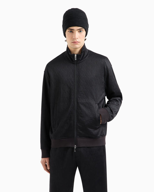 Armani Exchange Men's Tone-on-Tone Monogram Zip-up Sweatshirt  Black Size L