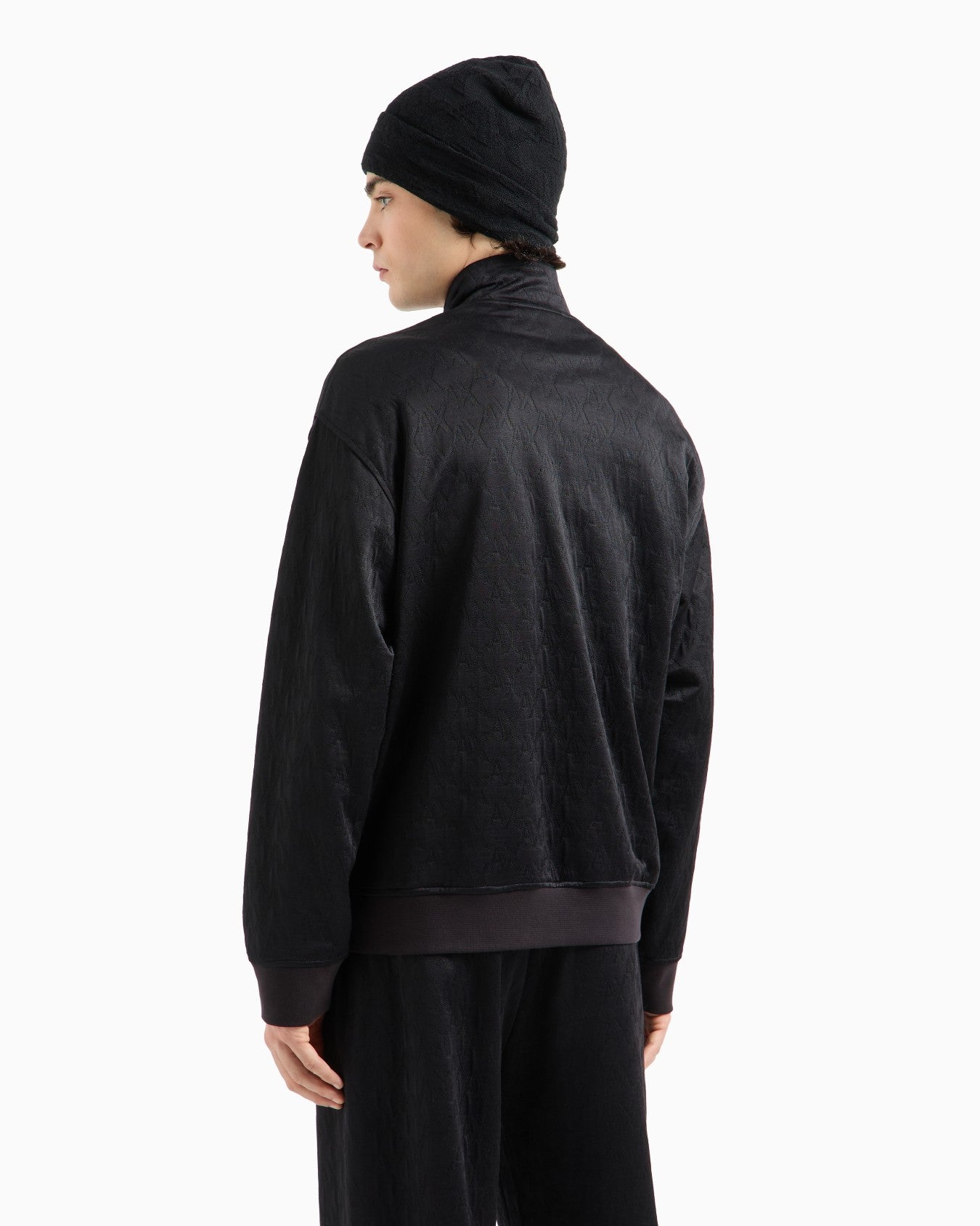 Armani Exchange Men's Tone-on-Tone Monogram Zip-up Sweatshirt  Black Size L