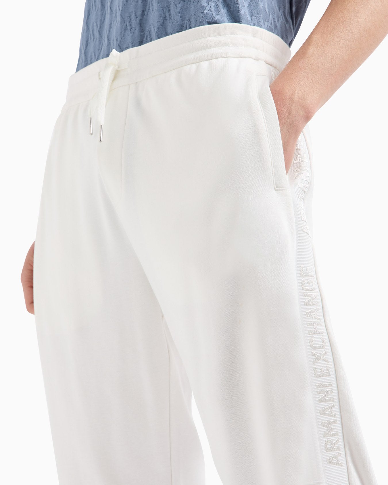 Armani Exchange Men's Cotton Interlock Jogger Pants w/ Logo Tape  White Size M