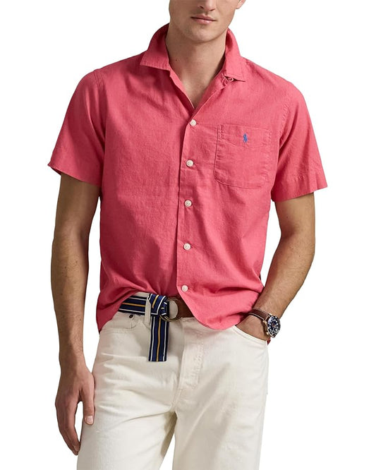 Polo Ralph Lauren Men's Classic-Fit Linen-Cotton Camp Shirt  Pale Red Size L