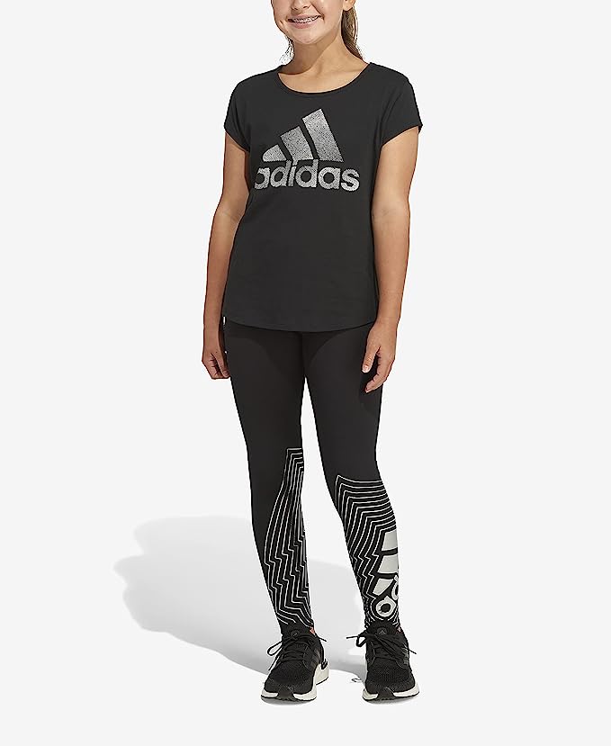 adidas Girls Glam Graphic Tights  Color Black/Silver-Tone Size XL (18-20)