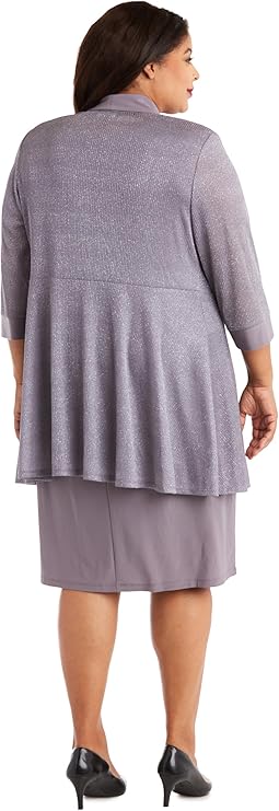RM Richards Plus Size Two-Piece Sleeveless Dress Jacket Set  Color Silver Size 18W