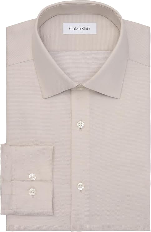 Calvin Klein Men's Regular-Fit Non Iron Stretch Dress Shirt   Sand stone 16 34/35