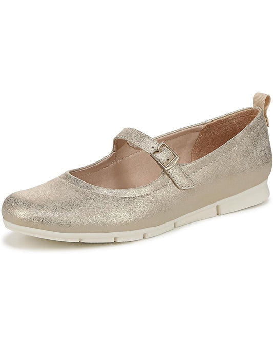 Dr. Scholl's Women's Timeless Mary Jane Flat  Gold Smooth Size 7