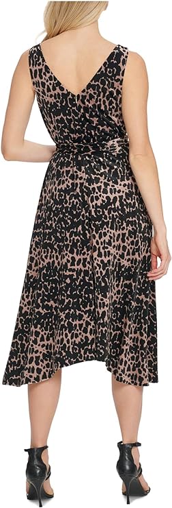 DKNY Belted Faux-Wrap Dress  Color Natural Multi Size 2