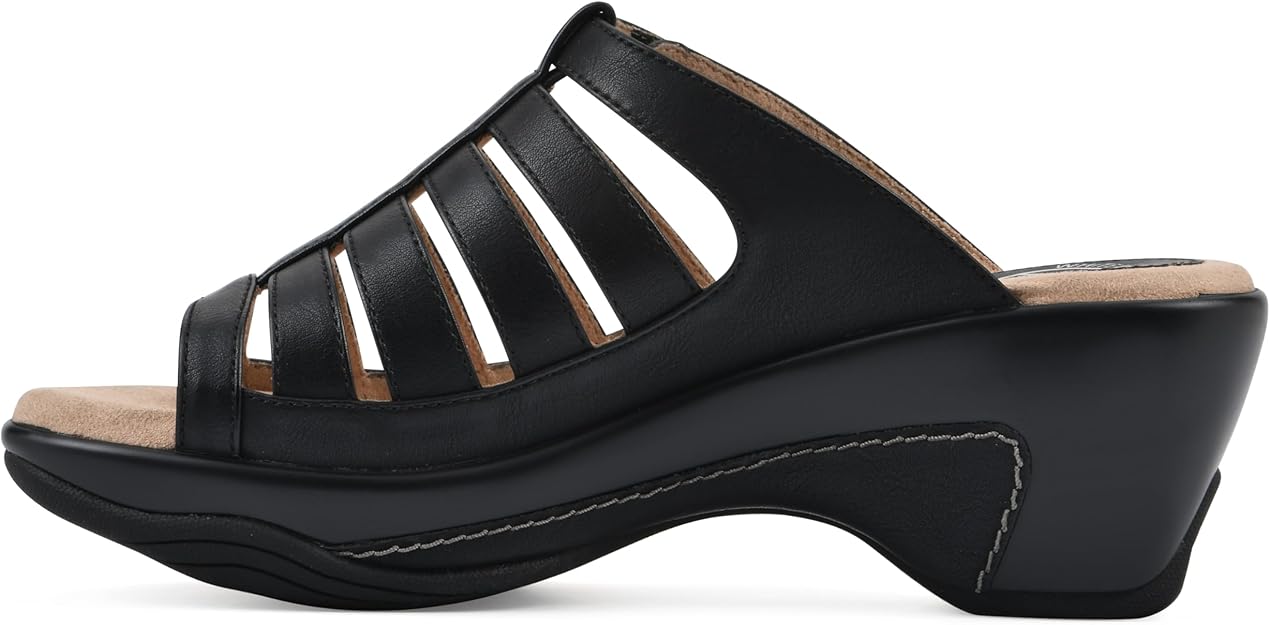 White Mountain Women's Valencia Strappy Clog Sandal  Black Burn Smooth Size 9