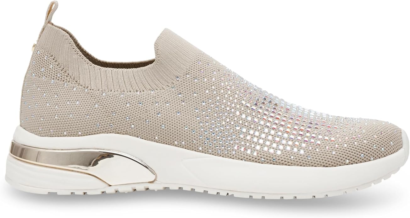 Anne Klein Women's Compete Embellished Slip On Sneakers  Bone Crystal Size 6