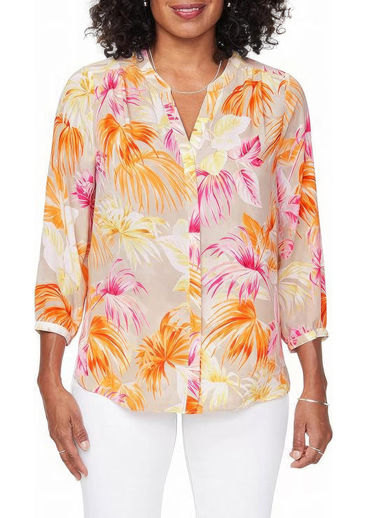 NYDJ Women's 3/4 Sleeve Pintuck Blouse  Color Beach Garden Size XS