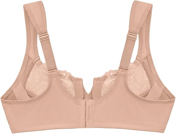 Glamorise Plus Size Low Cut Wonderwire Lace Underwire Bra  Cafe Size 44DD