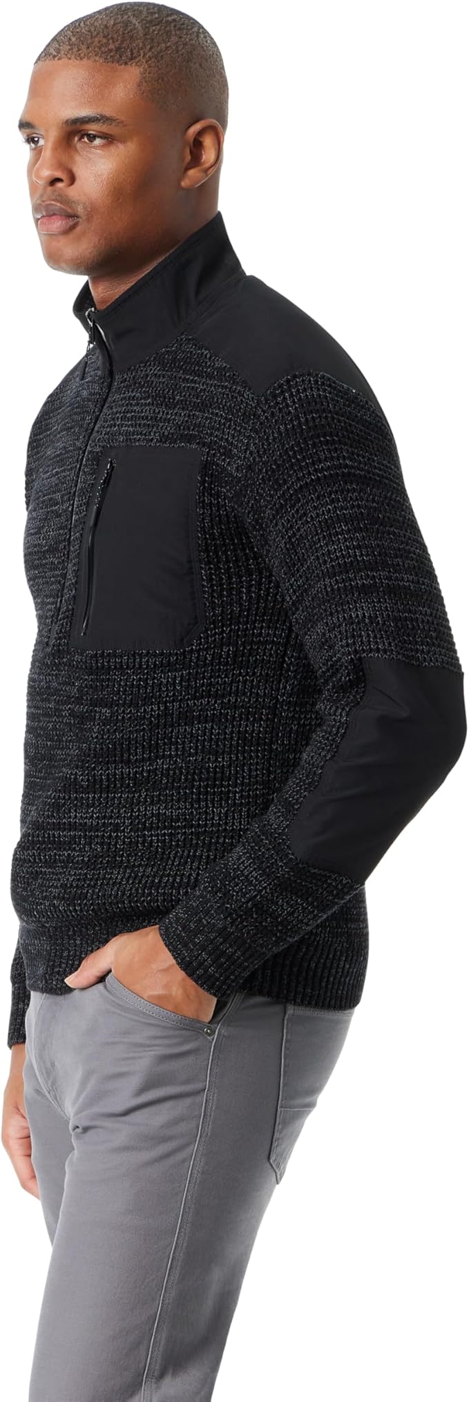 BASS OUTDOOR Men's Quarter-Zip Long Sleeve Sweater  Black Beau Size S