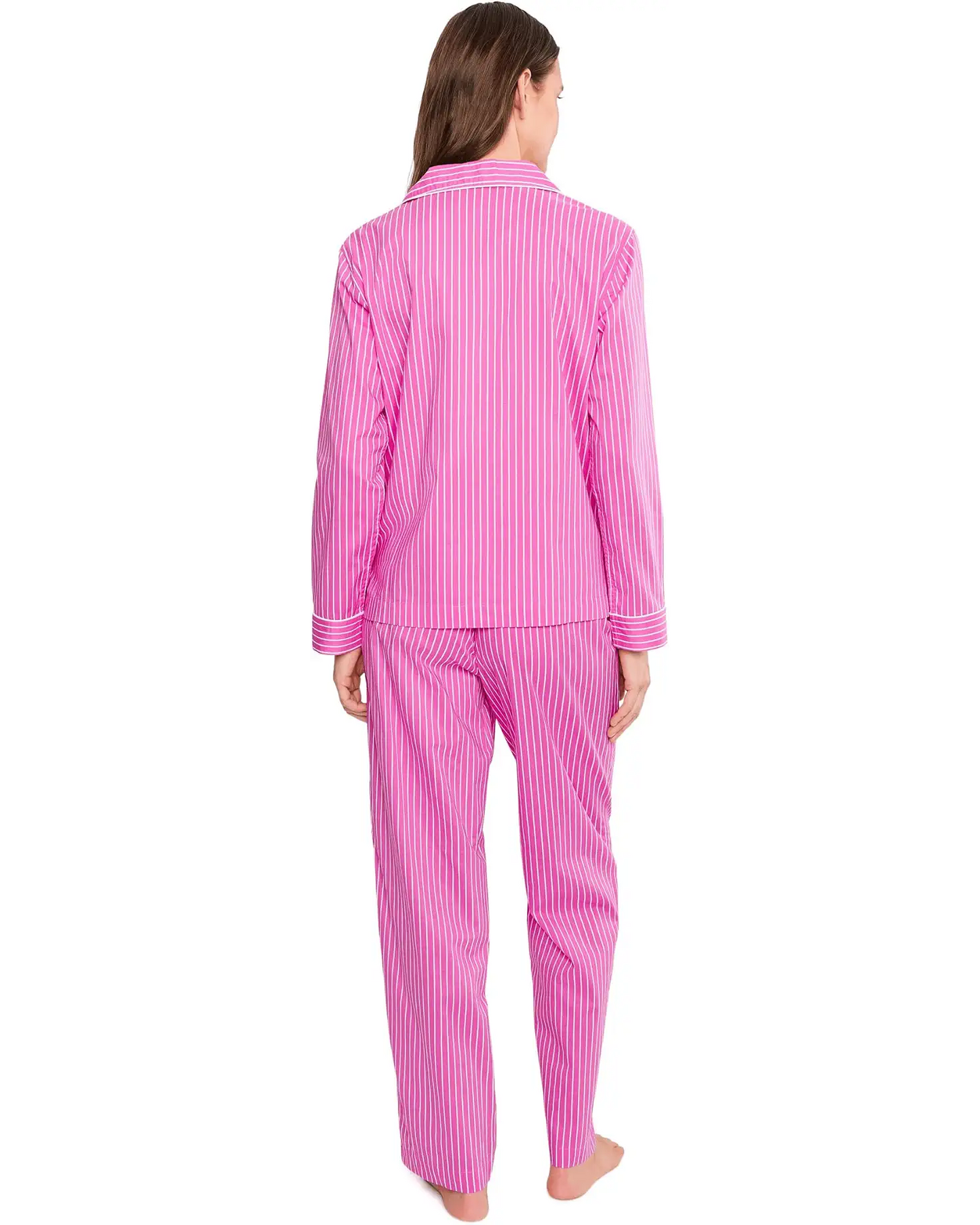 LAUREN RALPH LAUREN Women's Petite Printed Notched-Collar PJ Set  Pink Stripe Size PS