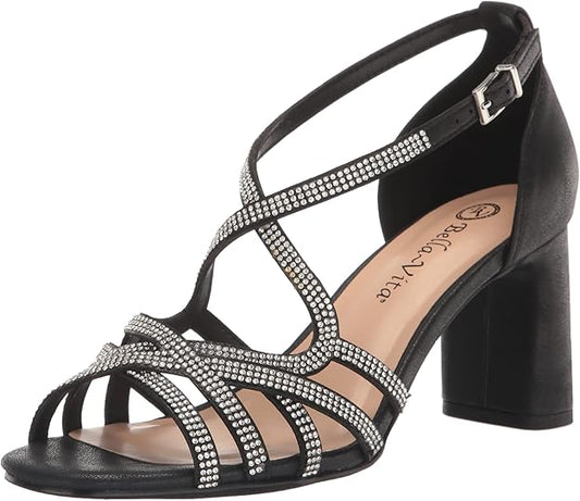 Bella Vita Women's Aliette Dress Heeled Sandal  Black Metallic Size 12W