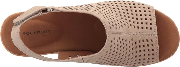 Rockport Women's Briah Perf Sling Wedge Sandal  Color Taupe Leather Size 8.5M