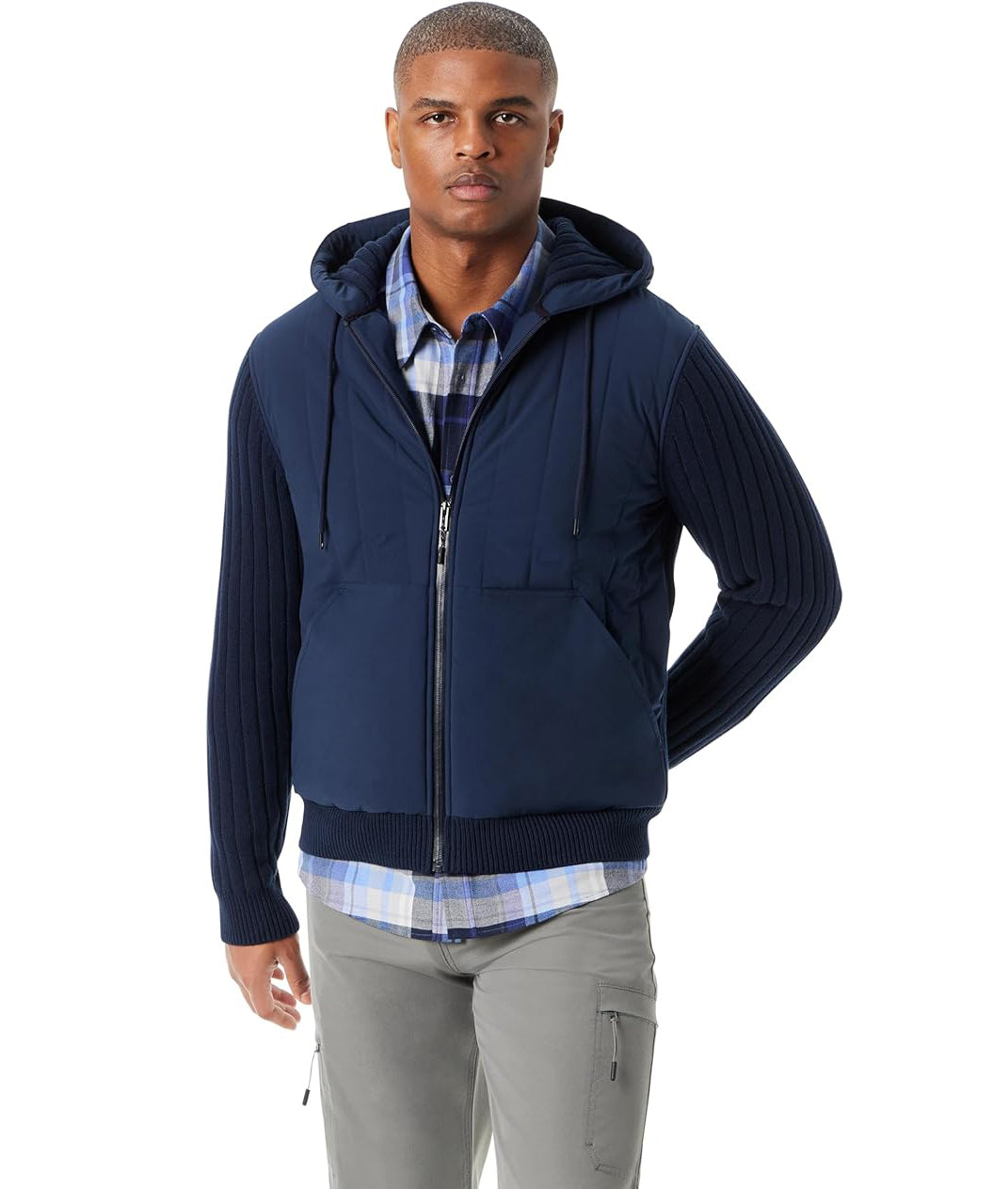 BASS OUTDOOR Men's Mixed Media Zip-Front Hoodie  Navy Blaze Size M