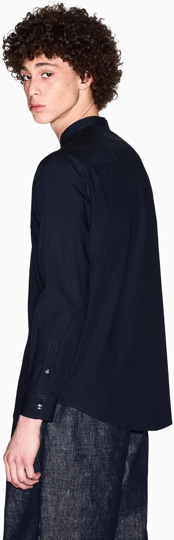 Armani Exchange Men's Limited Edition Regular-Fit Stand Collar Shirt  Deep Navy Size L