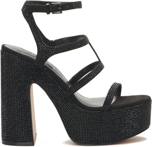 Jessica Simpson Women's Meitini Rhinestone Block Heeled Sandals  Color Black Size 9M