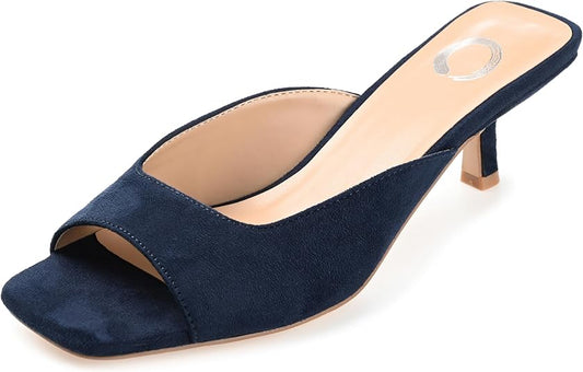 Journee Collection Women's Larna Square Open Toe Kitten Heel Pump  Navy Size 8