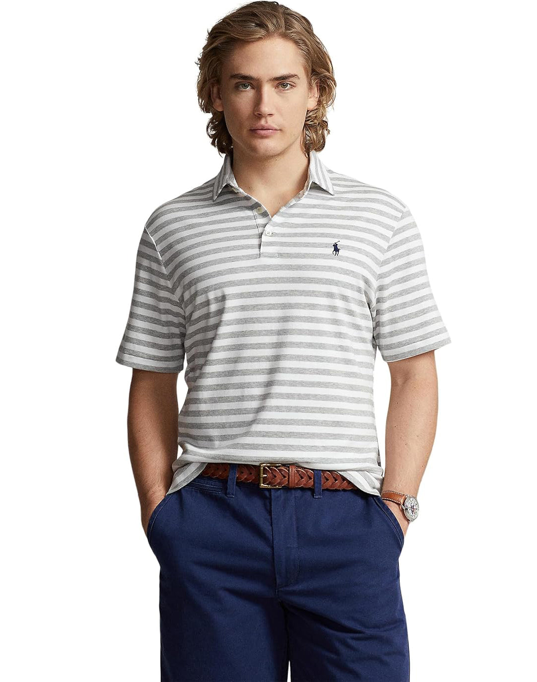 Polo Ralph Lauren Men's Classic-Fit Soft Cotton Polo Shirt  Andover Heather/White Size 2XL