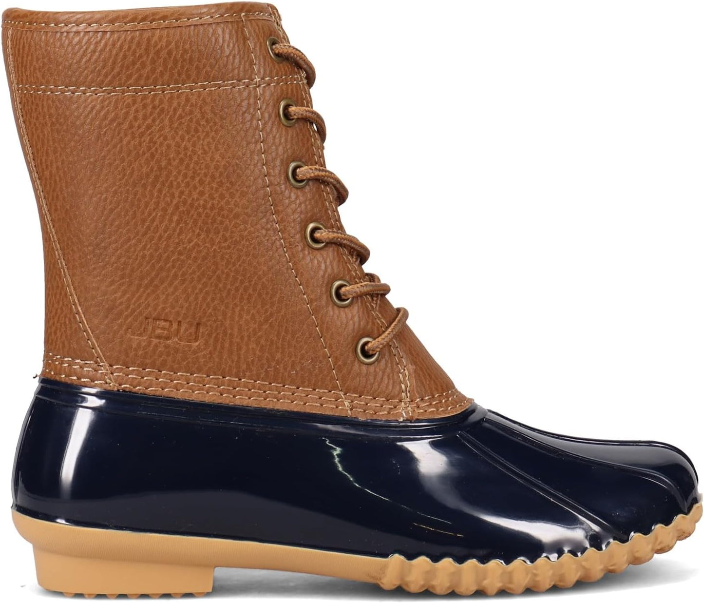 JBU Women's Maplewood Waterproof Rain Mid Calf Boots  Color Navy/Tan Size 6.5M
