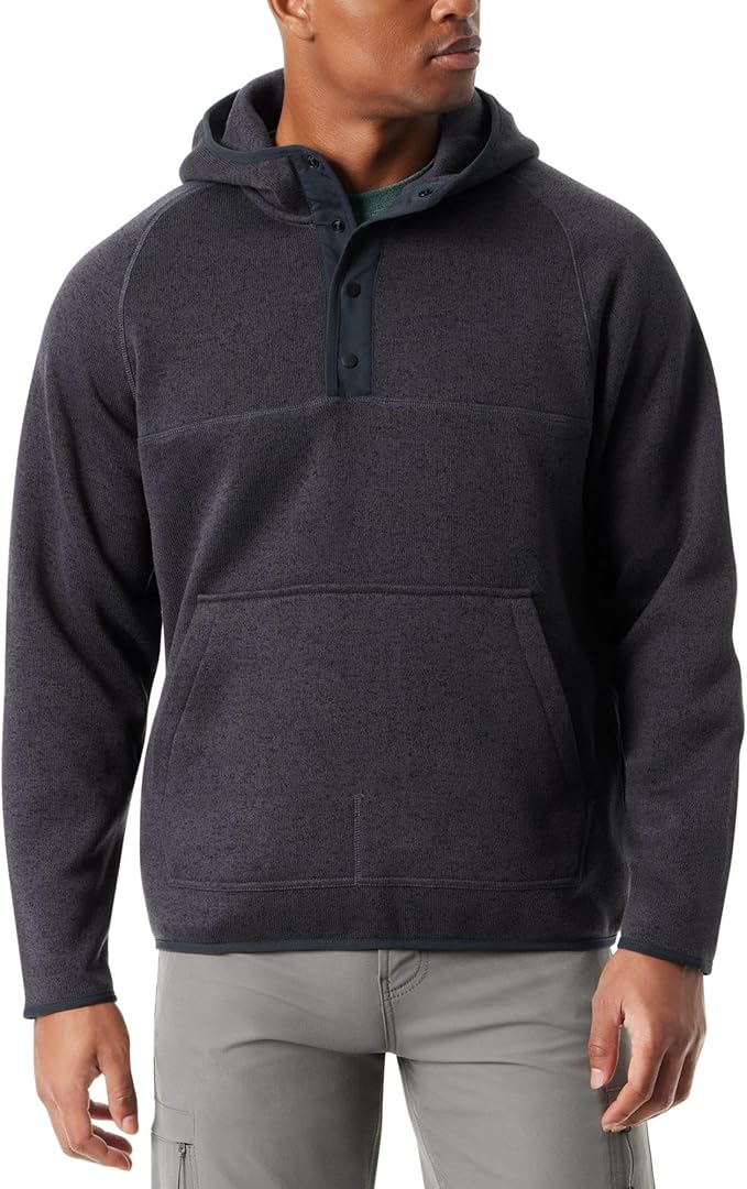 BASS OUTDOOR Men's Regular-Fit 1/4 Snap Hoodie Pullover Sweater  Black Beau Size L