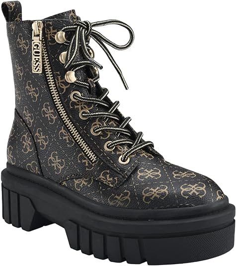 GUESS Women's Ferina Faux Leather Combat & Lace-up Boots  Color Brown Multi Size 7.5M