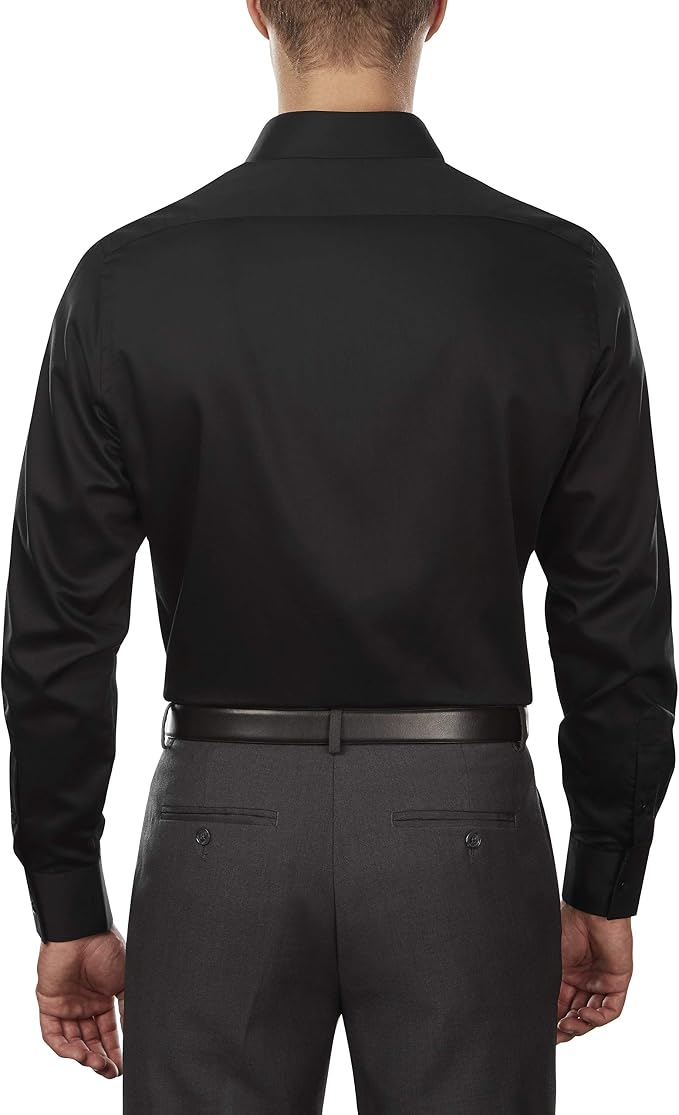 Van Heusen Men's Lux Sateen Fitted Spread Collar Dress Shirt  Black Size 18 32/33
