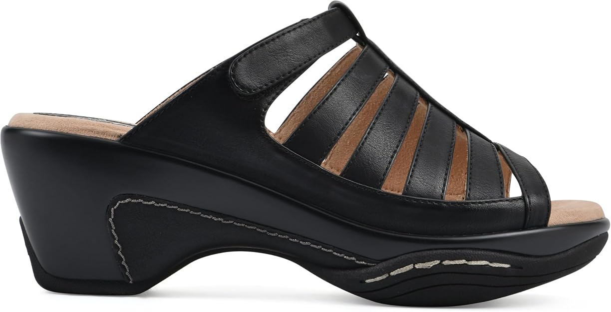 White Mountain Women's Valencia Strappy Clog Sandal  Black Burn Smooth Size 9