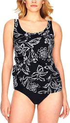 Swim Solutions Women's Tummy-Control Flyaway Swimdress  Color Classic Bloom Size 12