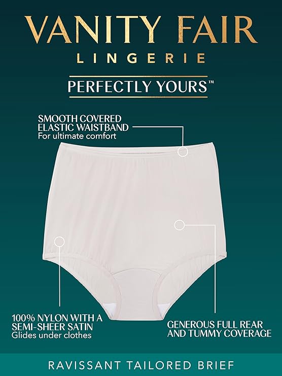 Vanity Fair Perfectly Yours Ravissant Nylon Hi Waisted Underwear  Fawn Nude Size 9/2XL