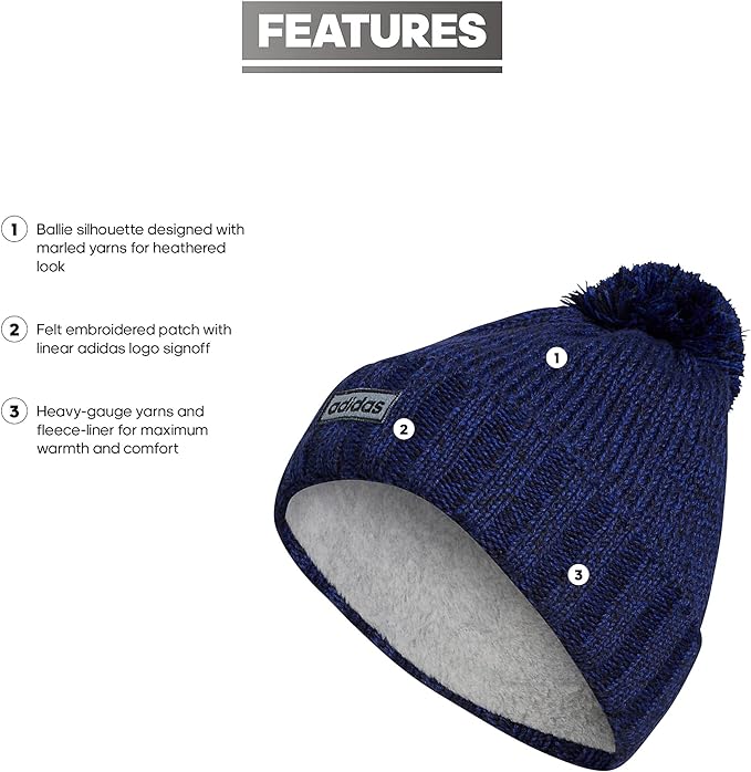 adidas Men's Recon II Ballie Beanie Hat  Color Legend Ink/Victory Blue Twist One Size