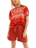 Free People Women’s Paisley Puff Sleeve T-Shirt OB1143967