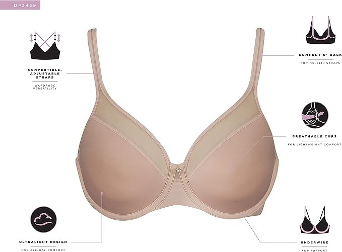 Bali One Smooth Ultra Light Illusion Neckline Underwire Bra  Nude Size 40B