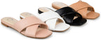 Journee Collection Women's Carlotta Faux Leather Flat Sandal  Tan Size 9.5