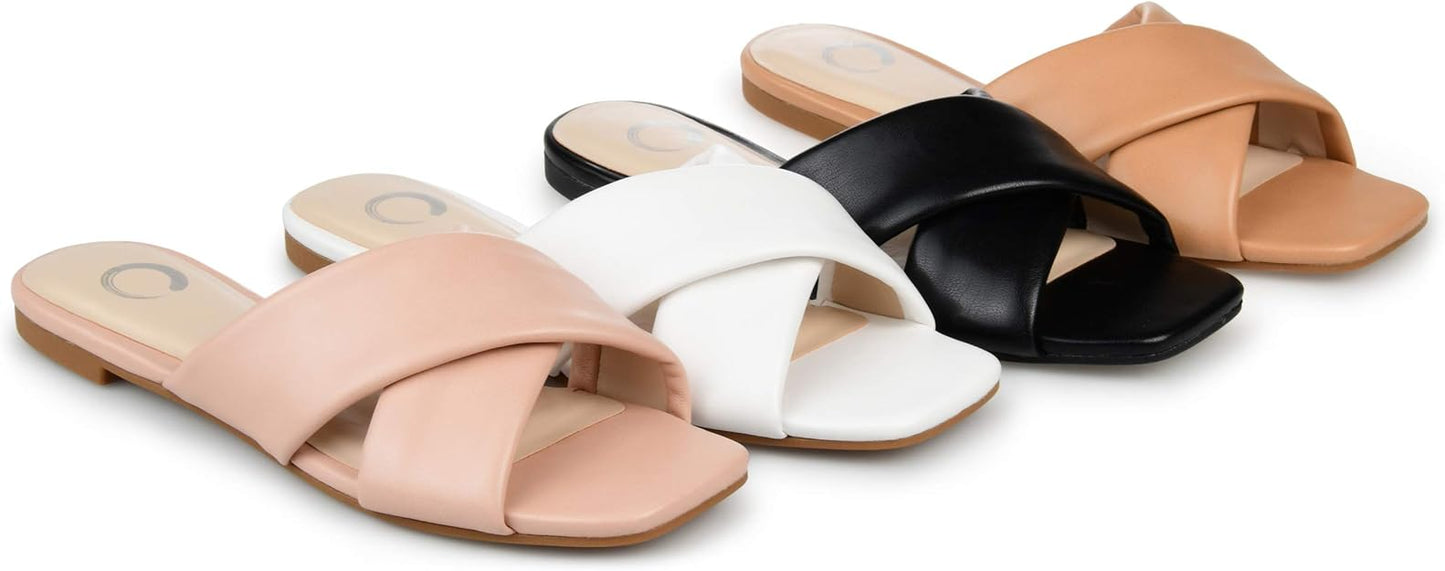 Journee Collection Women's Carlotta Faux Leather Flat Sandal  Blush Size 9.5