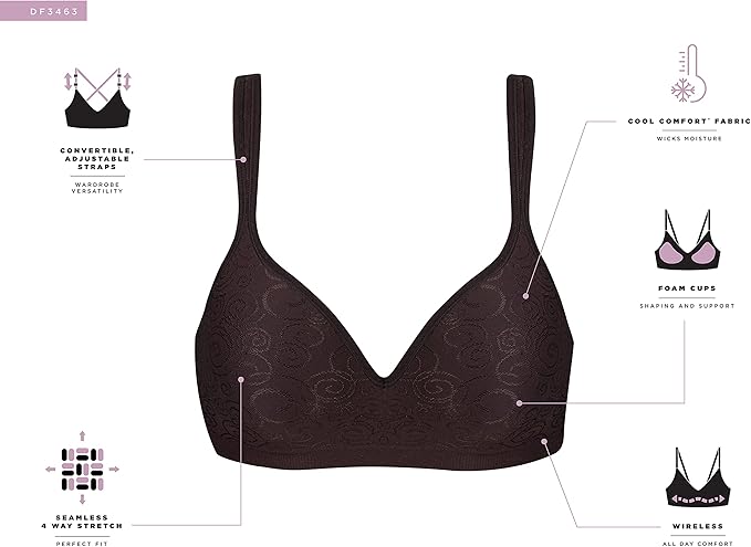 Bali Comfort Revolution Full Coverage Wirefree Bra  White Zag Size 38DD
