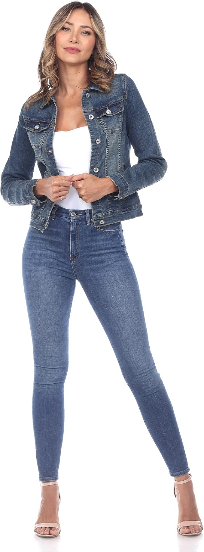 White Mark Women's Classic Denim Jacket  Blue Denim Size XL