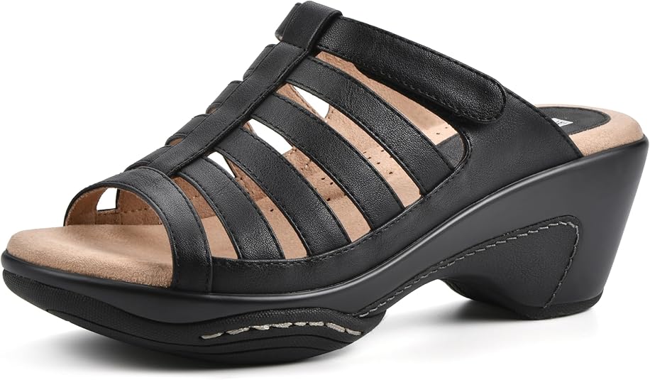 White Mountain Women's Valencia Strappy Clog Sandal  Black Burn Smooth Size 9