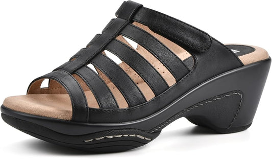 White Mountain Women's Valencia Strappy Clog Sandal  Black Burn Smooth Size 9
