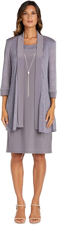 RM Richards Plus Size Two-Piece Sleeveless Dress Jacket Set  Color Silver Size 18W