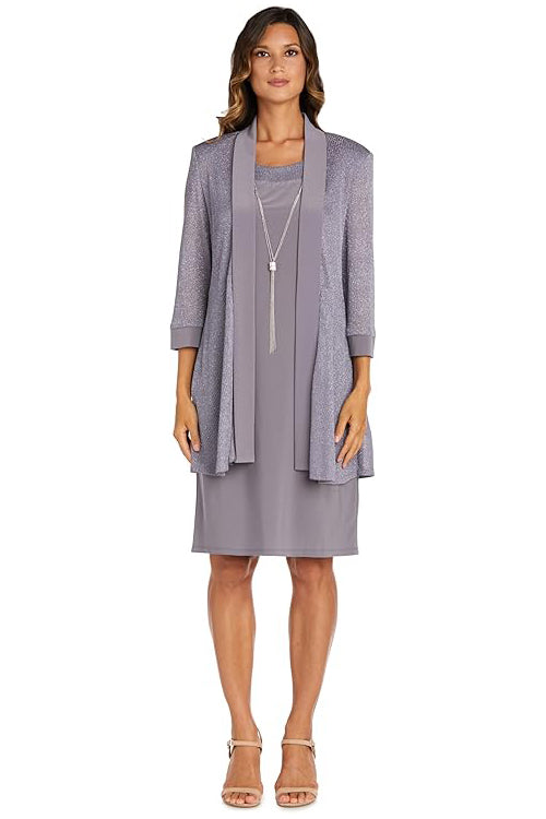 RM Richards Plus Size Two-Piece Sleeveless Dress Jacket Set  Color Silver Size 18W