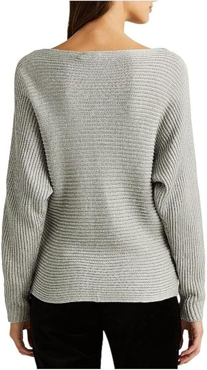 Lauren Ralph Lauren Women's Dolman-Sleeve Boatneck Sweater  Silver Lurex Size M