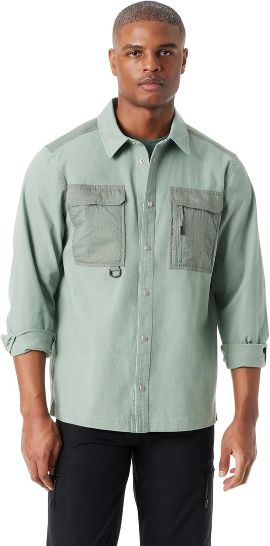 BASS OUTDOOR Men's Stretch Snap-Button Front Shirt Jacket  Lily Pad Size L