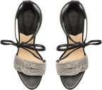 Schutz Andy Embellished Leather Heeled Ankle-Tie Sandals   Color Black/Cristal Size 7.5B