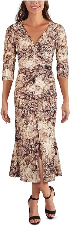 GUESS Printed Venezia Mesh Ruched Midi Dress  Color White Multi Size 4