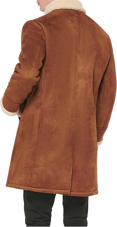 GUESS Men's Warm Faux-Shearling Overcoat  Cognac Size S