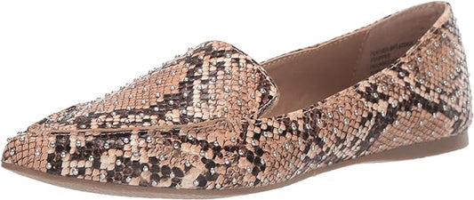 Steve Madden Women's Feather Loafer Flat  Color Tan Snake Size 8.5M